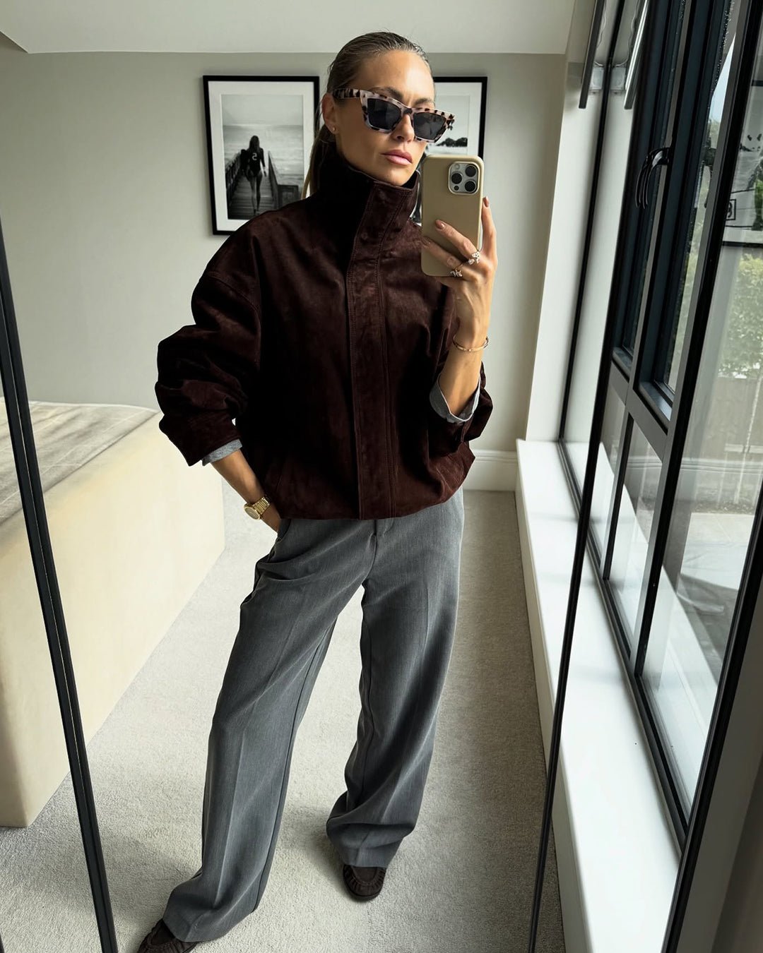 Viona Stand Collar Suede Jacket