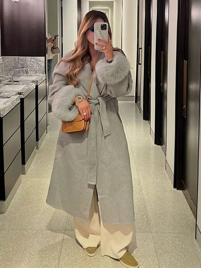 Wool Wrap Coat with Fox Fur Cuff