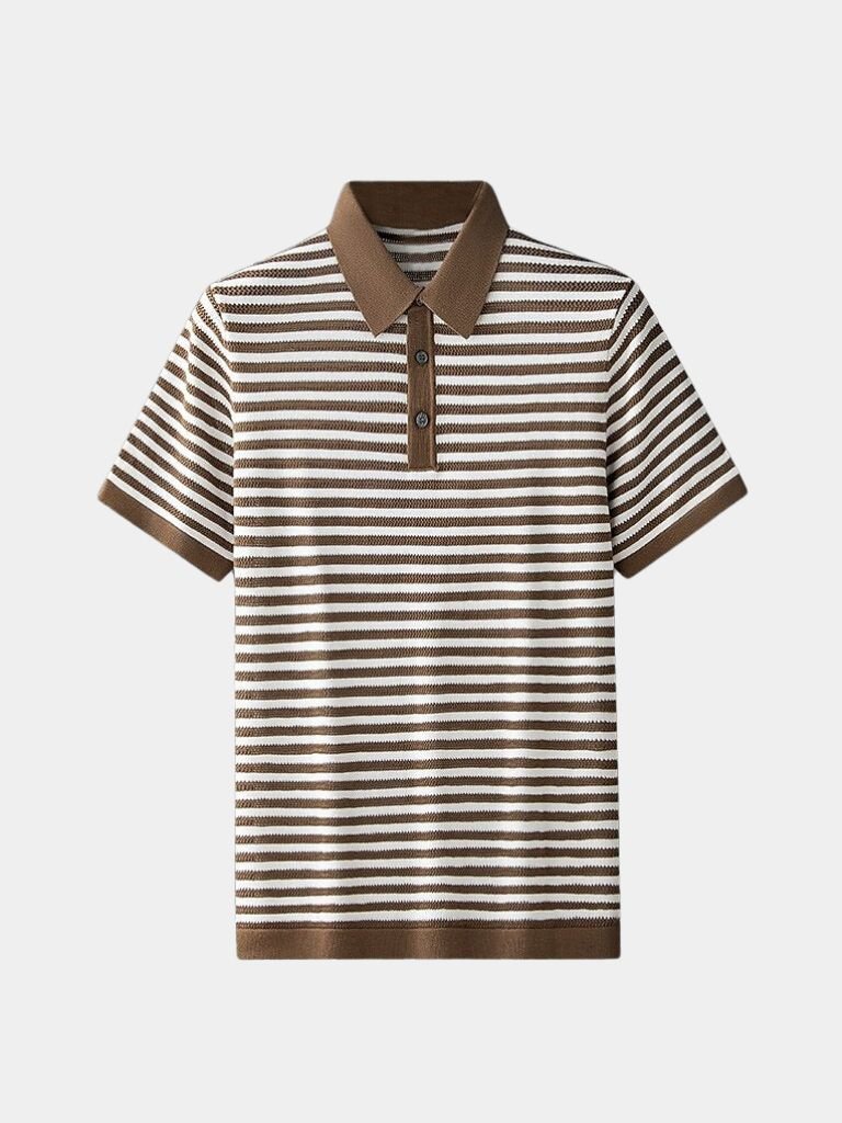 Montaracrest Polo Classica a Strisce featuring a classic striped design and a small embroidered cross crown logo.