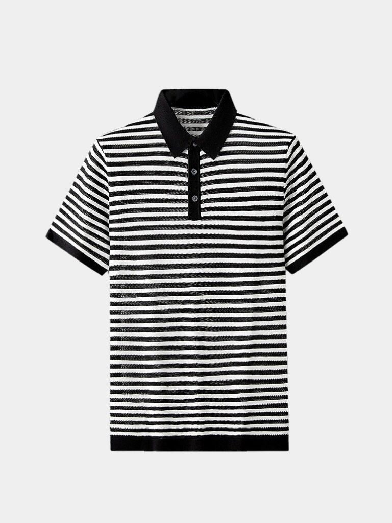 Montaracrest Polo Classica a Strisce featuring a classic striped design and a small embroidered cross crown logo.