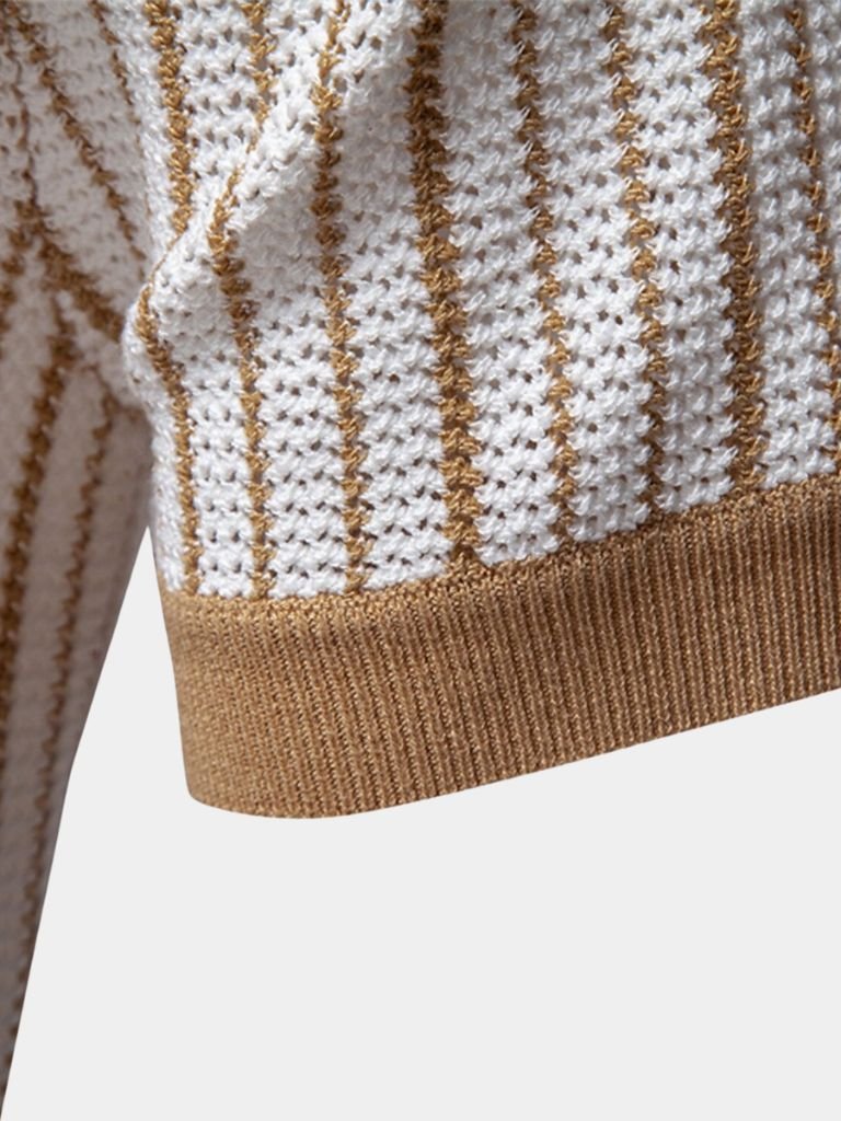 Montaracrest striped knit polo shirt with a cross crown design, featuring a classic polo collar and ribbed cuffs.