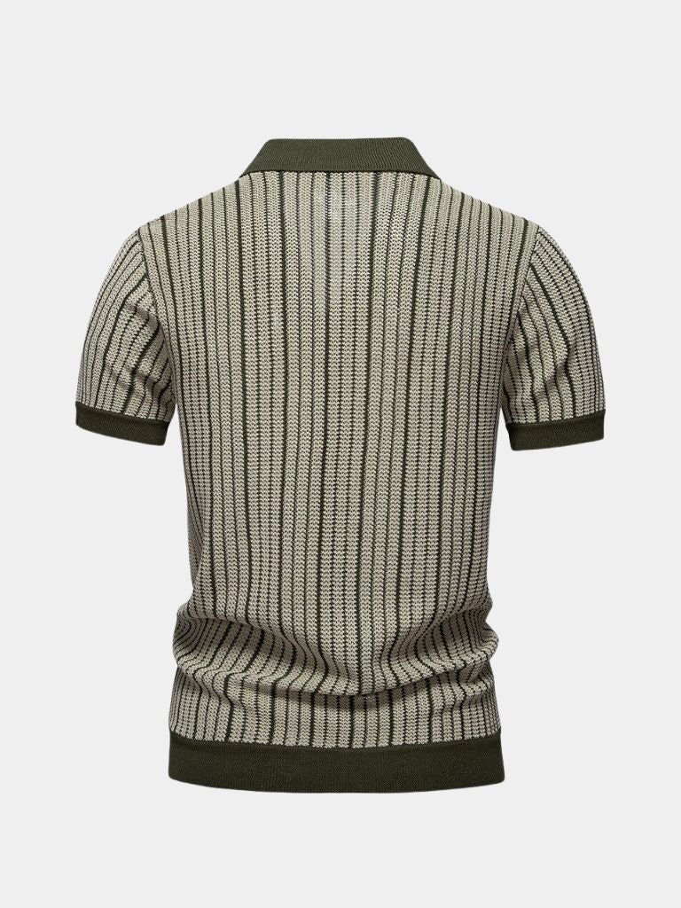 Striped knit polo shirt by Montaracrest featuring a classic collar and cross crown detail, casual and stylish for everyday wear.