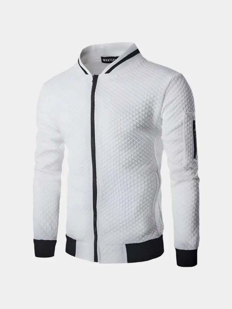 Textured casual bomber jacket from Montaracrest featuring a structured design and cross crown detailing.
