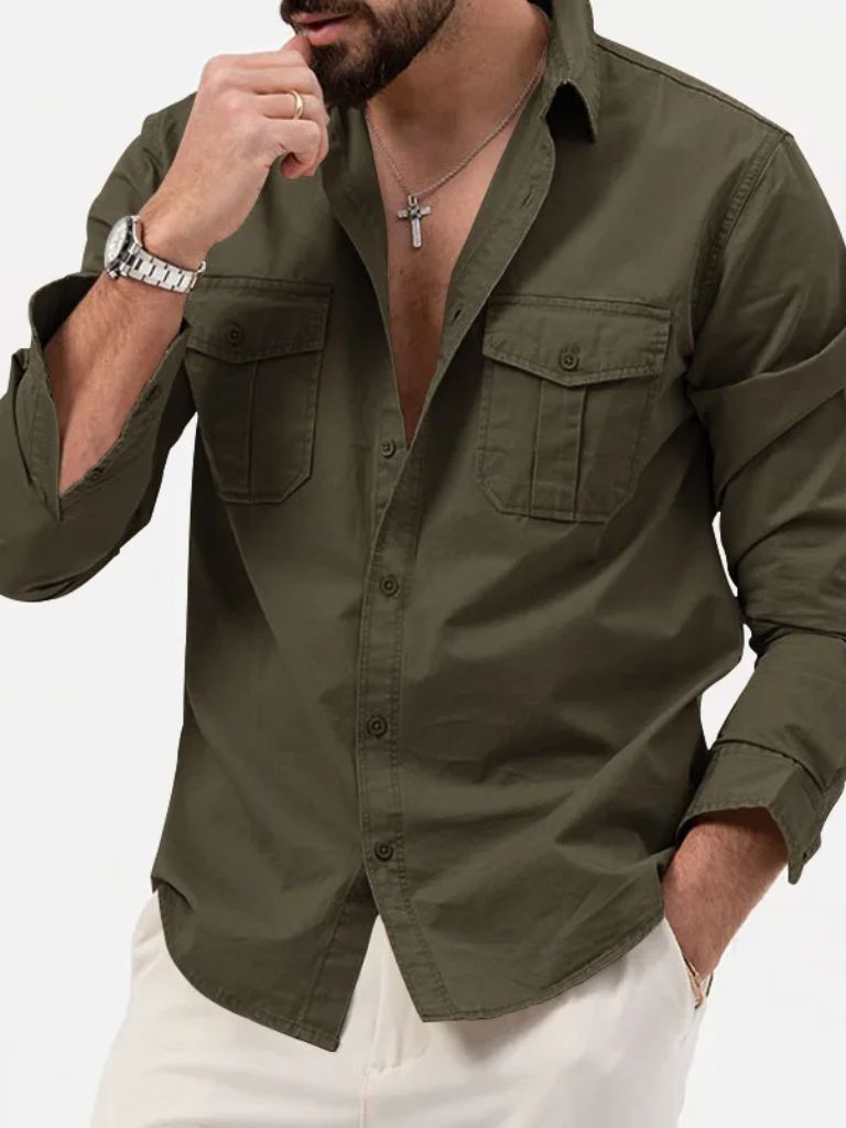Montaracrest vintage long-sleeve shirt with cross crown design, classic men's casual shirt in timeless style.