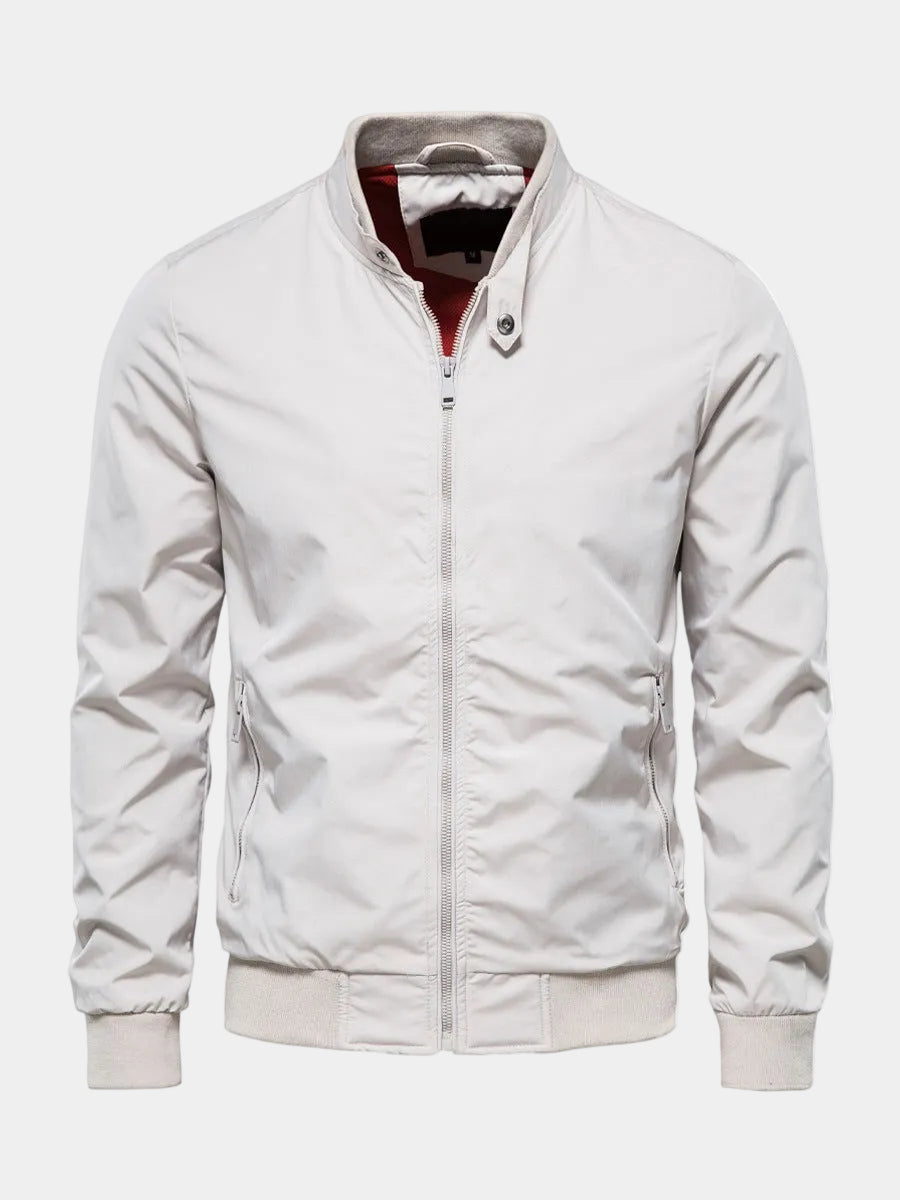 White Stealth Onyx bomber jacket by Montara & Crest, slim fit, lightweight and stylish antivento windbreaker for men