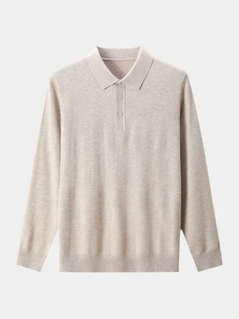 Wool-knit polo pullover with buttons from Montaracrest, featuring a classic cross crown design and a cozy, stylish fit.